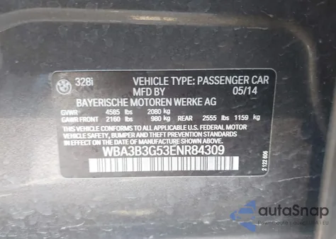 2014 BMW 328I xDrive z USA, uszkodzony, nr VIN WBA3B3G53ENR84309